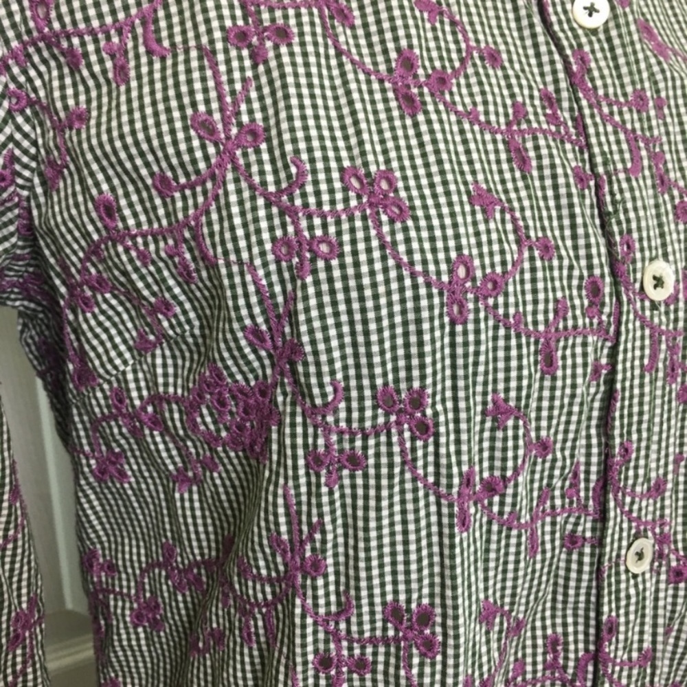 Anthropologie Odille Eyelet Embroidered Checkered Button Down Long Sleeve Shirt - Picture 4 of 7